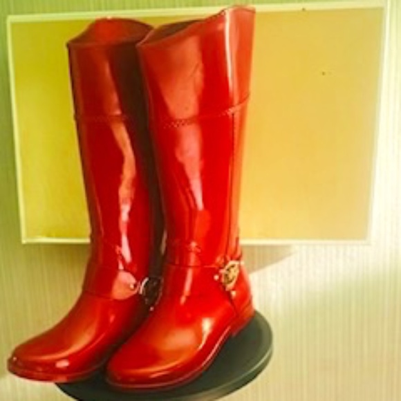 Michael Kor's Tall Red Rain Boots-Pre-Owned - Picture 1 of 8